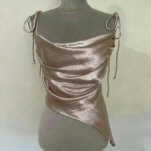 Champagne rose colored asymmetrical crop top, Size L